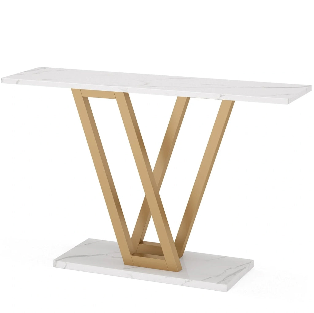 Tavolo consolle stretto 110x30x80 cm oro e bianco