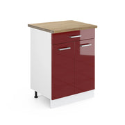 Vicco Mobiletto base per cucina Rosso lucido 60 cm con cassetto, PL Rovere