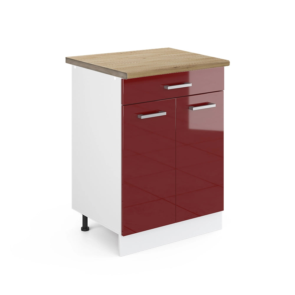 Vicco Mobiletto base per cucina Rosso lucido 60 cm con cassetto, PL Rovere