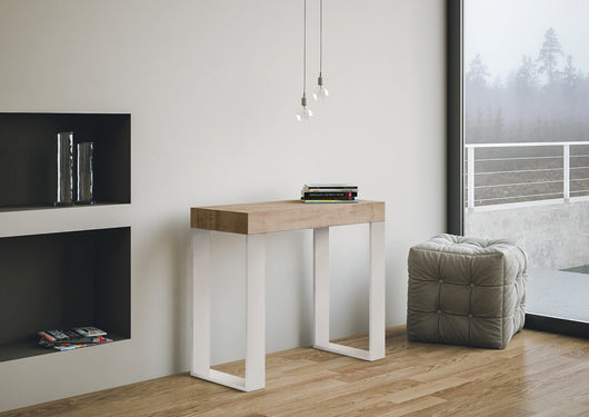 Consolle Allungabile 90-300x40x77 cm Tecno Quercia Natura telaio Bianco