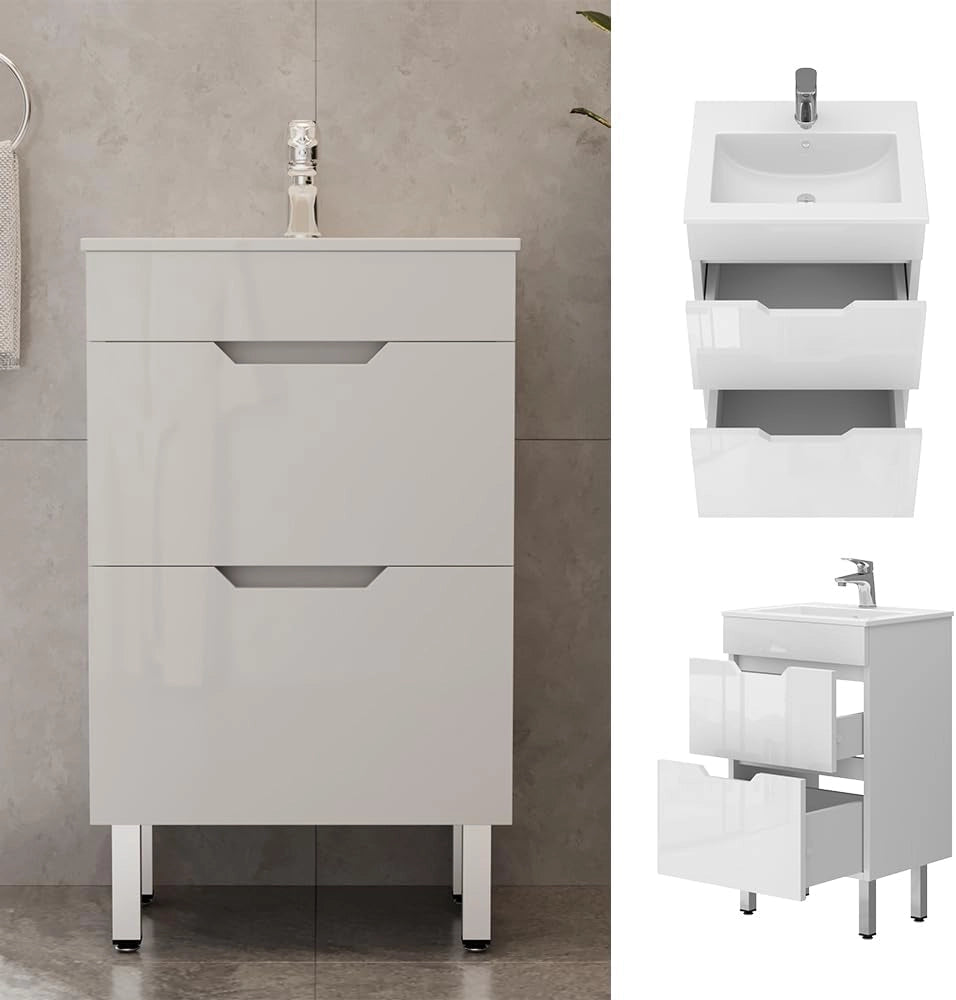 Set mobili bagno Clayton, Bianco, 49 cm, composto da mobile sottolavabo e lavabo