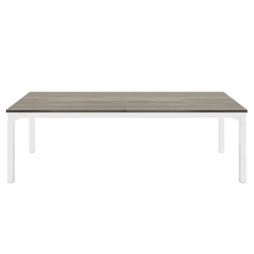 Scrivania rettangolare per computer per 2 persone, 200x70 cm, struttura in metallo e legno, taupe/bianco