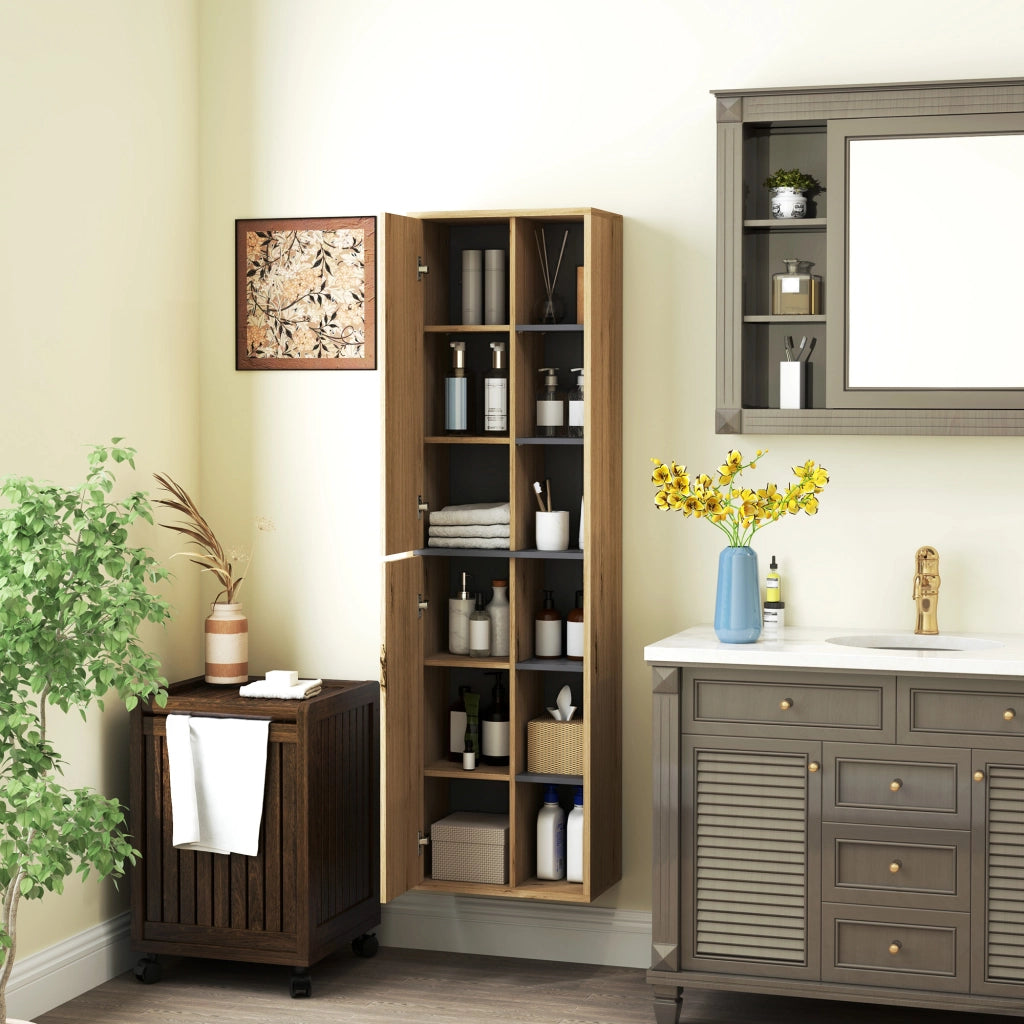 Colonna Bagno Sospesa ¨C Zephmum ¨C Legno Naturale 40x24x142 cm
