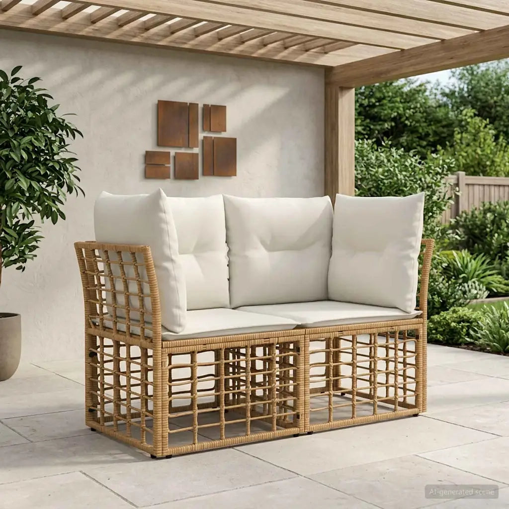 Loveseat da esterno 2 pcs Naturale e Bianco Crema polyrattan