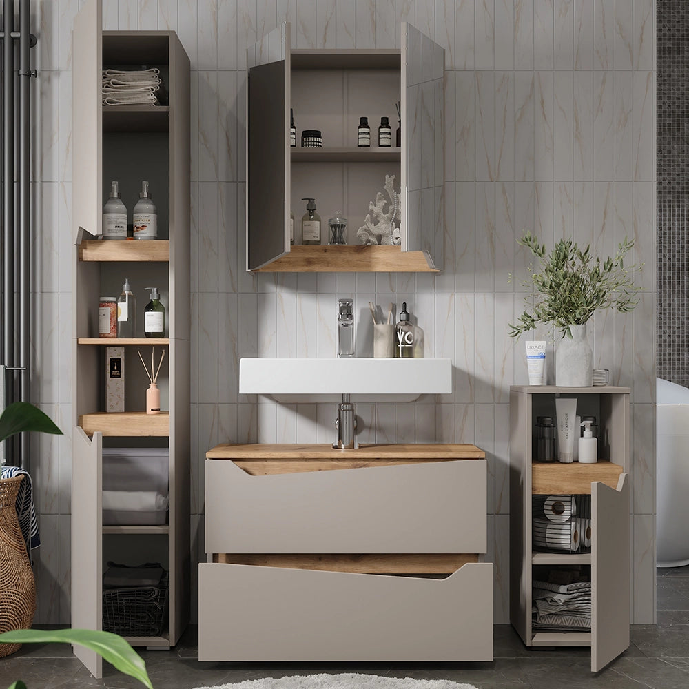 Vicco Set di mobili da bagno Greige/Artigianale 4 parti