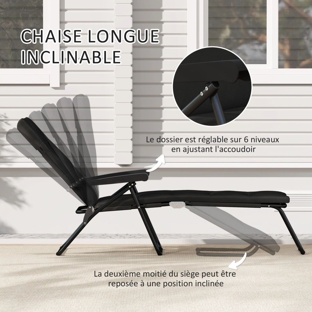 Transat da giardino pieghevole 6 posizioni con materasso ¨C Minimal ¨C acciaio poliestere 153x58.5x89 cm nero