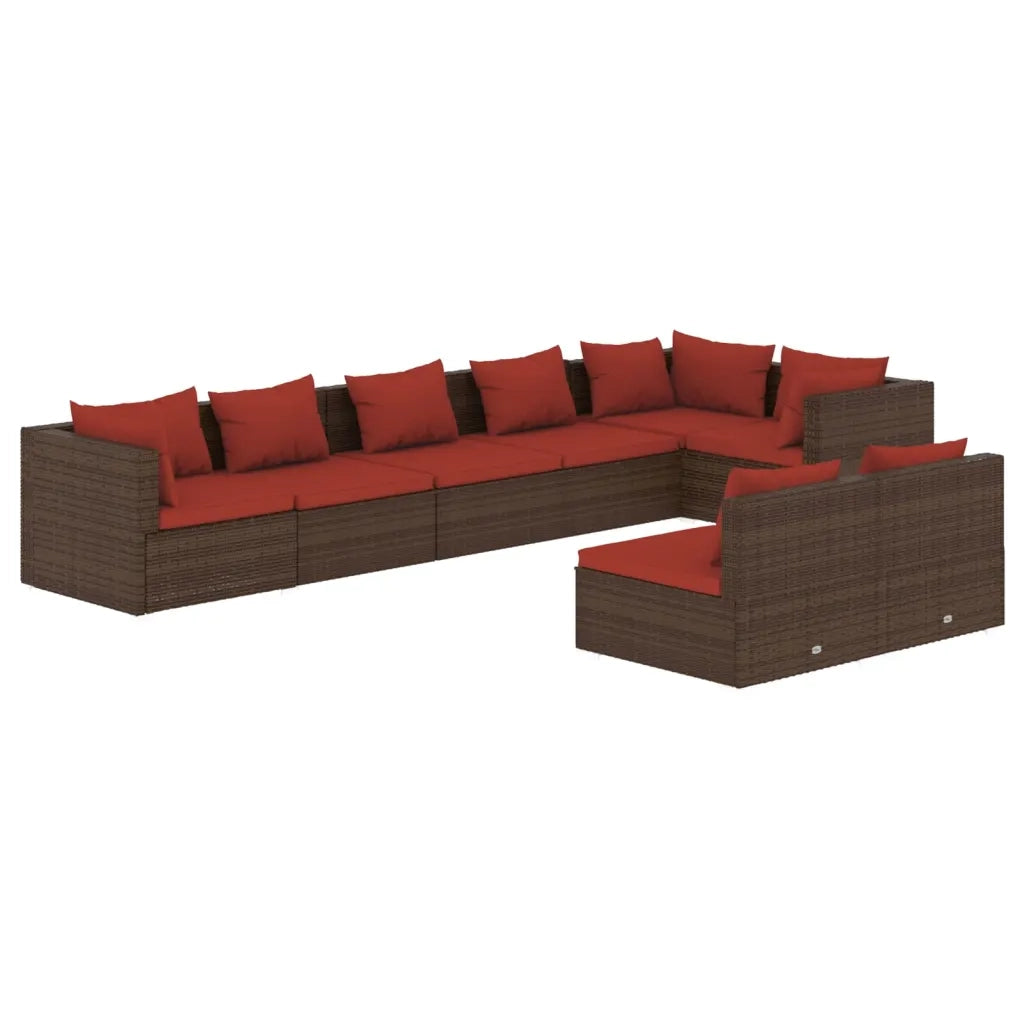 Set Divani da Giardino 8 pz con Cuscini in Polyrattan Marrone 3102403