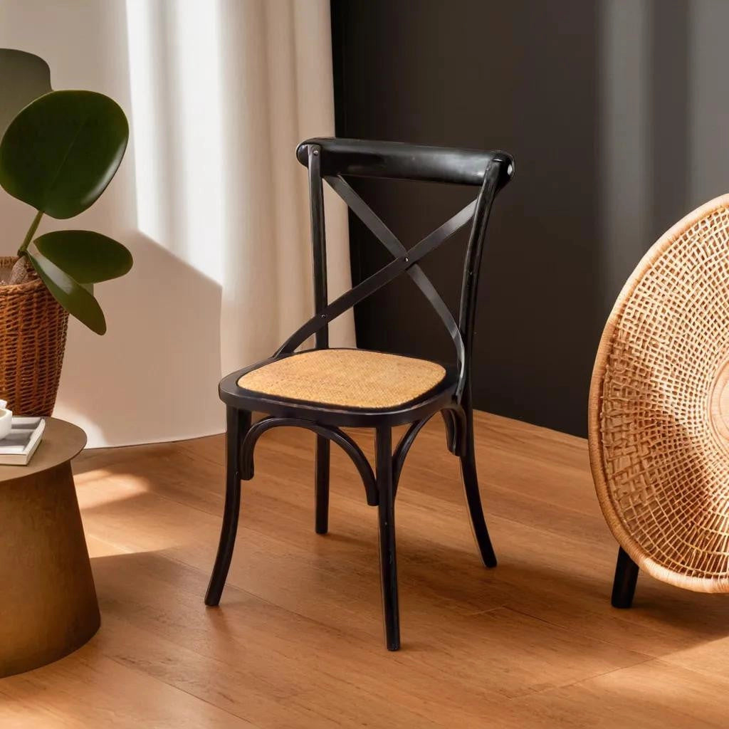 Biscottini Sedia Thonet in massello di frassino e seduta rattan finitura Nero anticato L48xPR52xH88 cm
