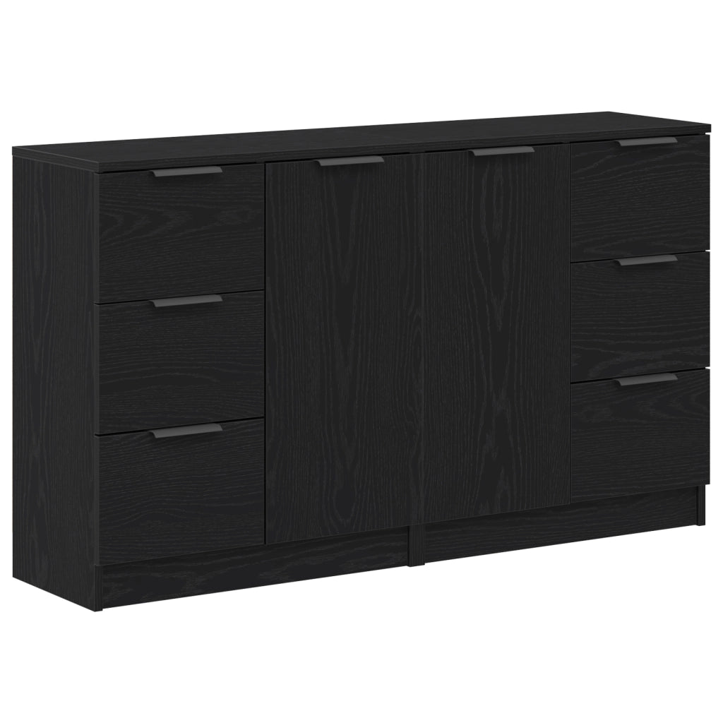 Credenze 2 pz Nero Rovere 60x30x70 cm Legno ingegnerizzato