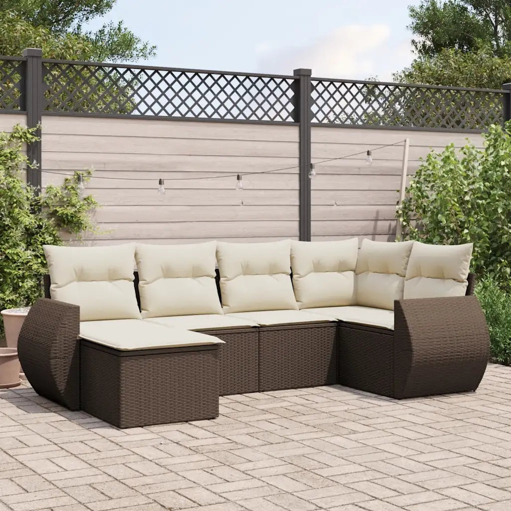 Set Divano da Giardino 6 pz con Cuscini Marrone in Polyrattan 3221662