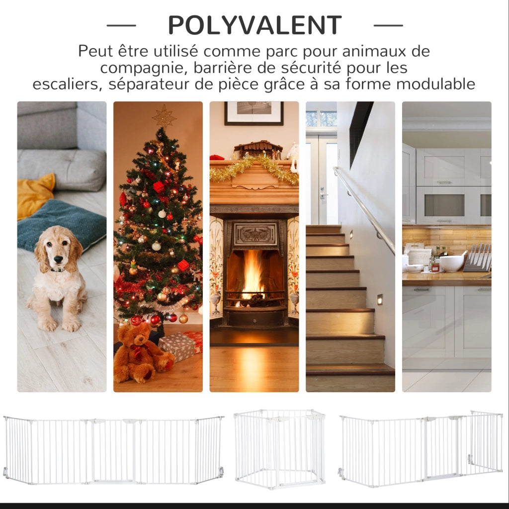 Recinto per cani modulare pieghevole con porta ¨C zephmum ¨C bianco 300x74.5 cm metallo polipropilene