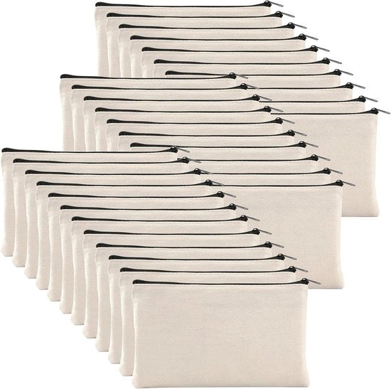 Borse di stoffa con cerniera - borse da trucco multifunzionali - 32 pezzi - bianco - 20,3 x 12,7 cm