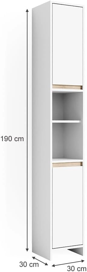 Mobile bagno alto Emma, Bianco/Sonoma, 30 x 190 cm, combinabile con la serie Emma per l'organizzazione in bagno