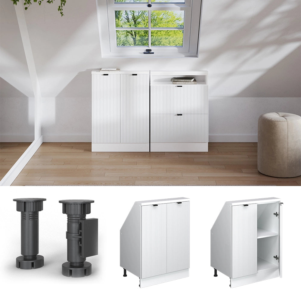 Mobile cucina sottotetto R-Line Ondulazione bianca/Bianco 60 cm con 2 porte Vicco