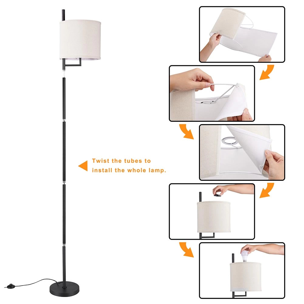 Lampada Piantana Terra Design Moderno Paralume E27 Tessuto e Metallo Nero