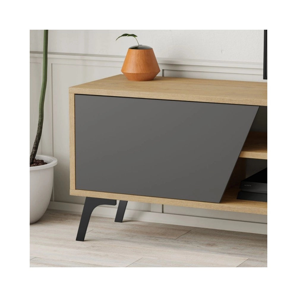 Mobile porta Tv Fiona 180X35,6X48 con mensola a parete colore rovere antracite