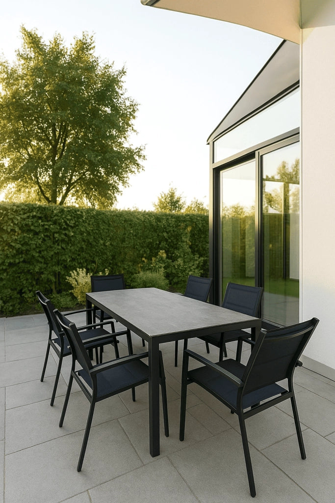 SET DA PRANZO PER ESTERNO GIARDINO COMPLETO DI TAVOLO E 6 SEDIE MODELLO "CASSIS"
