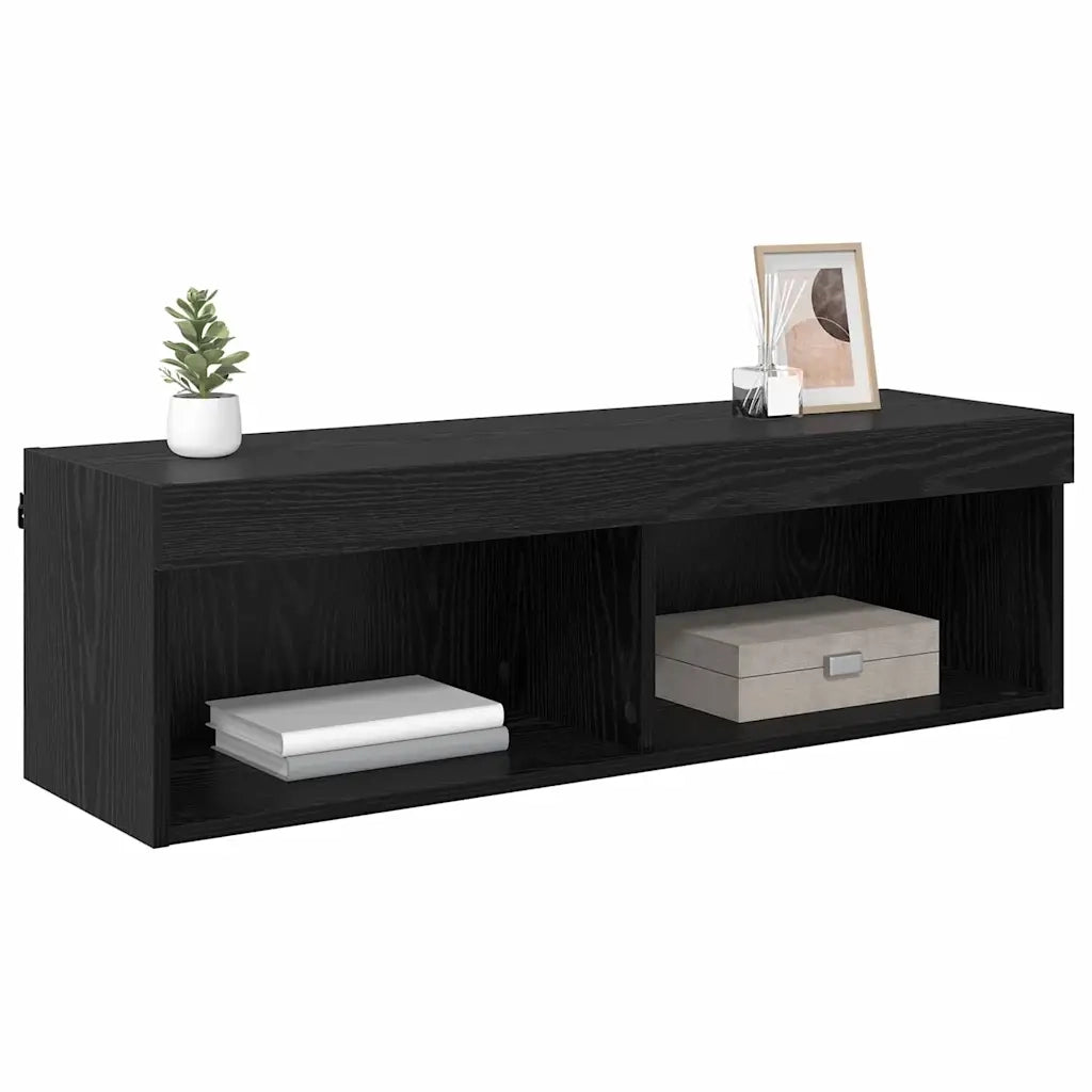 Mobile TV da parete con LED Rovere Nero 100 x 30 x 30 cm