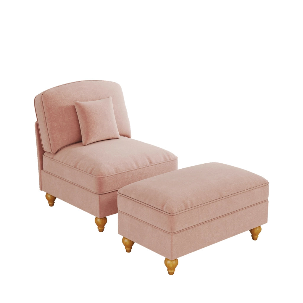 Poltrona Lounge con Pouf ¨C MINIMAL ¨C Tessuto Chenille Rosa, Gambe a Fusello