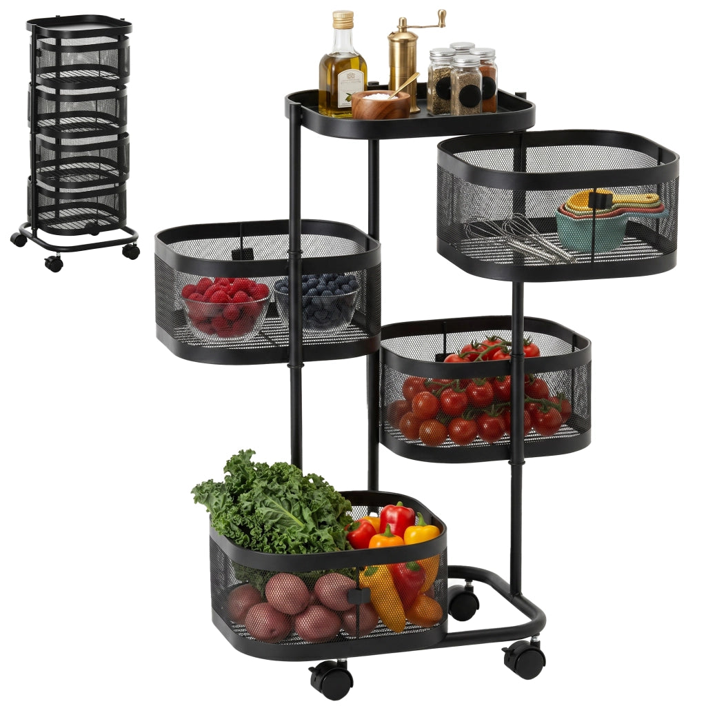 Carrello da cucina rotante con 4 ripiani ¨C zephmum ¨C 33x33x77 cm nero
