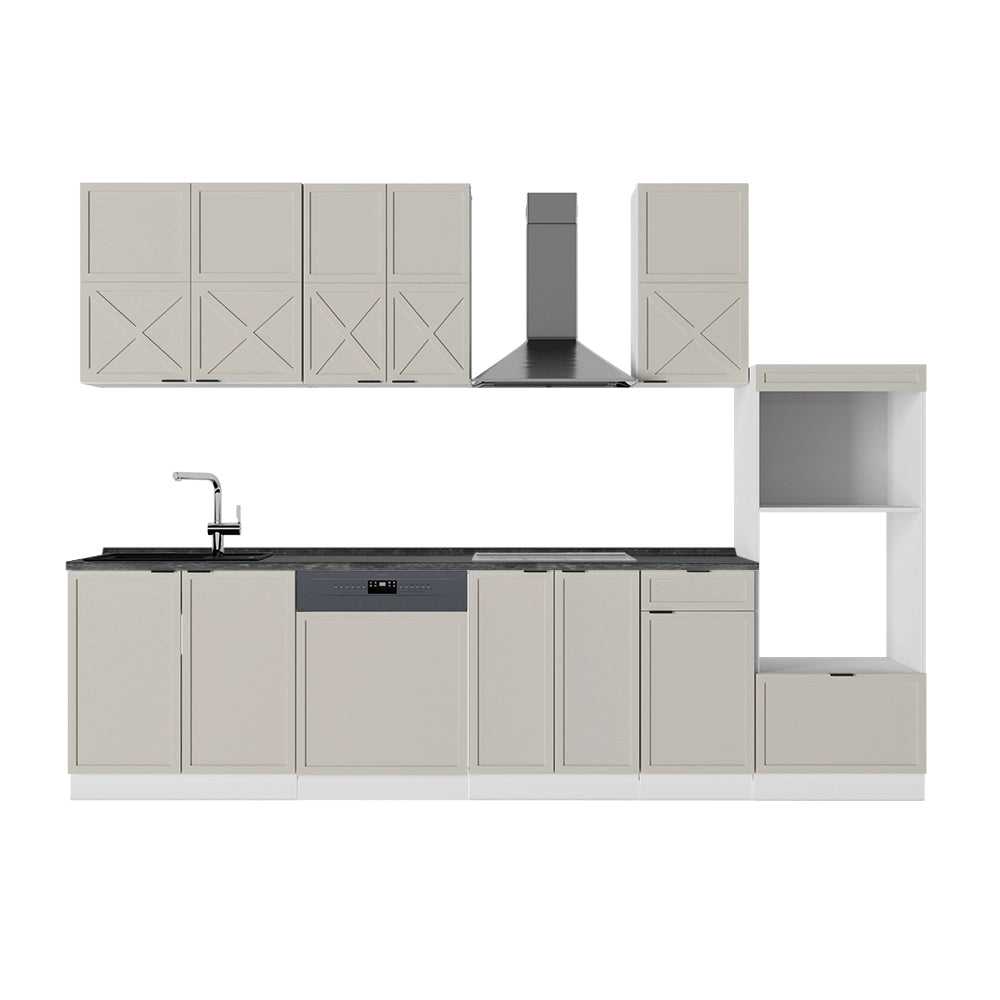 Vicco Cucina componibile Grigio/beige/bianco 300 cm con armadio alto, PL Antracite