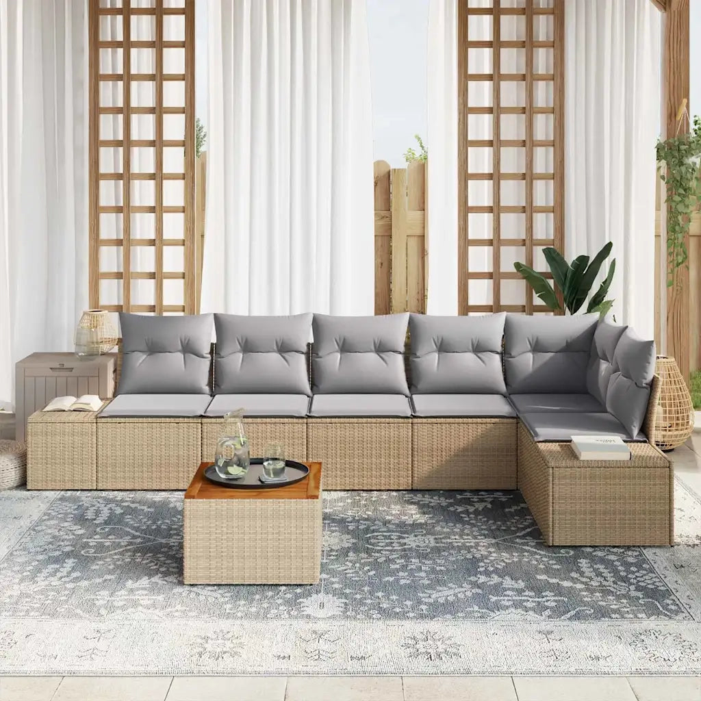 Set Divano da Giardino 7 pcs Beige e Grigio Chiaro polyrattan 3356635