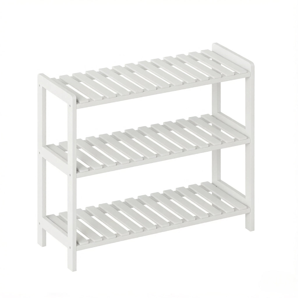 Scarpiera a 3 ripiani - per ingresso - in MDF e legno - 70×26×57.5 cm - bianco