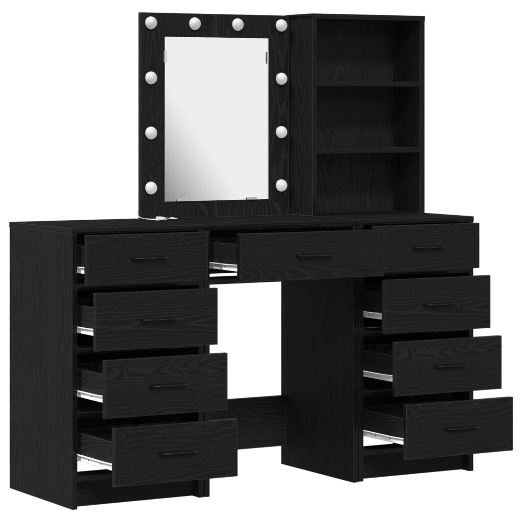 Set Trucco 3 Pezzi con LED in Legno Nero