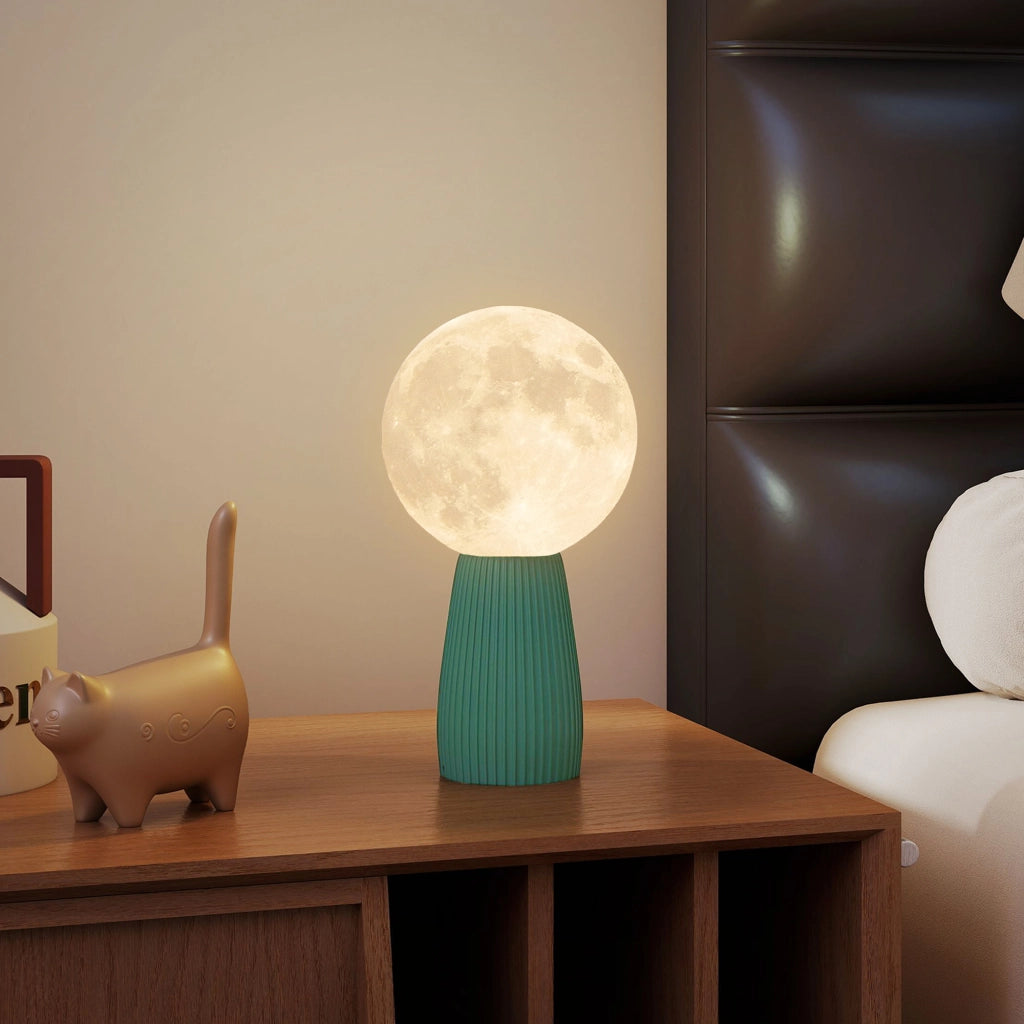 Lampada da Tavolo a Forma di Luna e 3 Colori con 10 Luminosit¨¤, in ABS, ?15x28 cm, Bianco e Verde Scuro