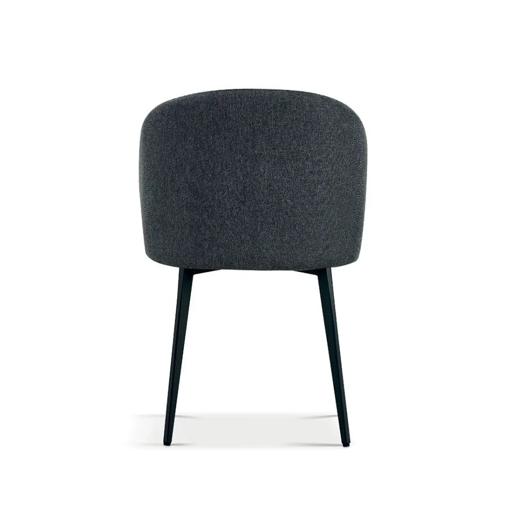 Sedia rivestita in tessuto per sala da pranzo, colore grigio scuro. Collezione HARDIN