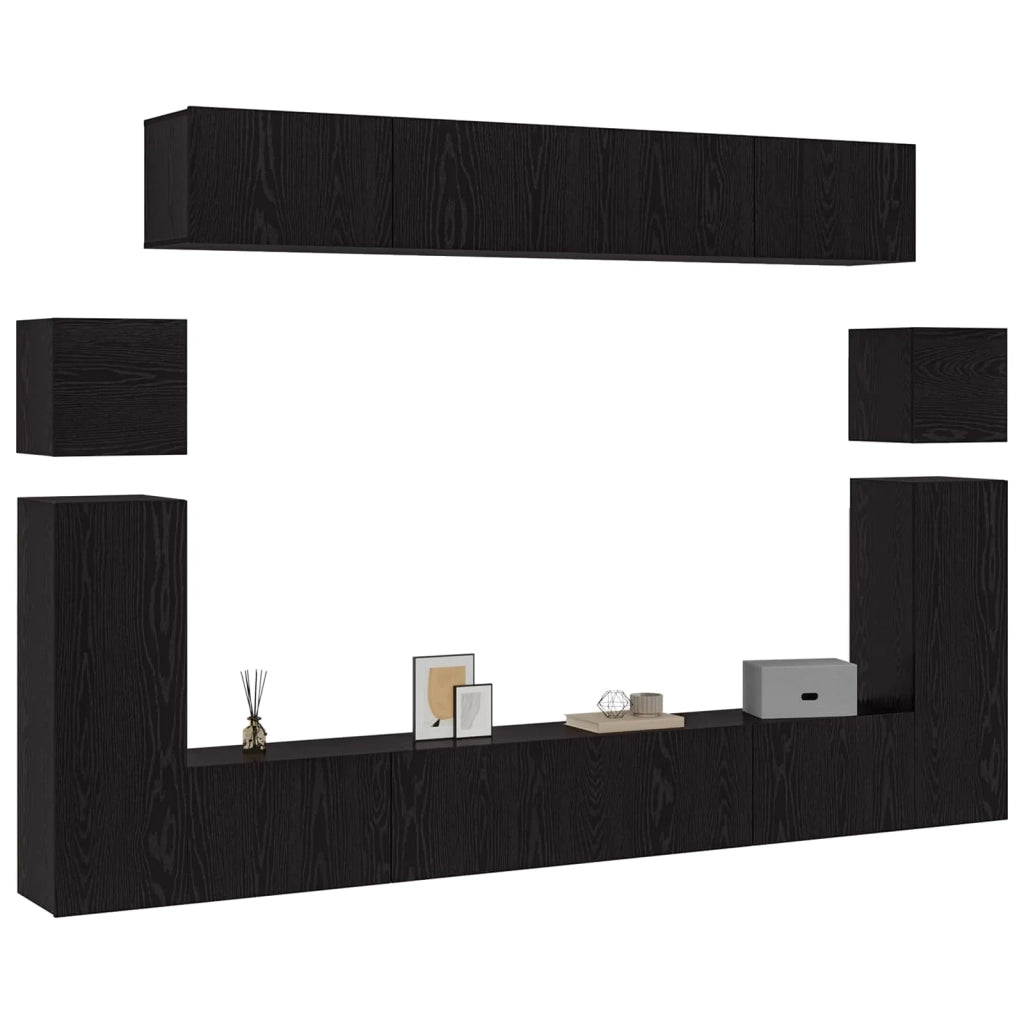Set mobile TV 8 pcs Rovere Nero Legno multistrato 3332585
