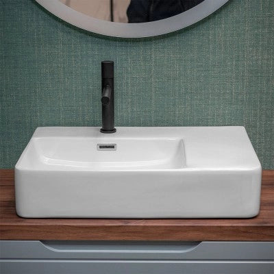 Lavabo da appoggio 60x43 con vasca a sinistra in ceramica lucida