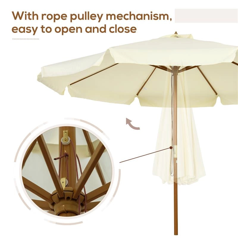 OMBRELLONE DA GIARDINO CON DOPPIO TETTUCCIO, IN LEGNO DI BAMBÙ E POLIESTERE, Ø325X250 CM, BEIGE