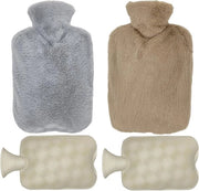 Due flaconi di acqua calda con rivestimento soffice - flacone di acqua calda, flacone di acqua calda per letto - sacca di acqua calda morbida e soffice - grande, sicuro e duraturo - adatto per famiglie, bambini e adulti.