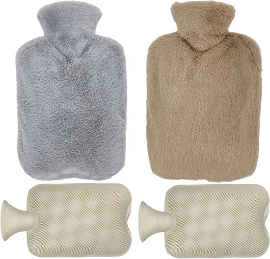 Due flaconi di acqua calda con rivestimento soffice - flacone di acqua calda, flacone di acqua calda per letto - sacca di acqua calda morbida e soffice - grande, sicuro e duraturo - adatto per famiglie, bambini e adulti.