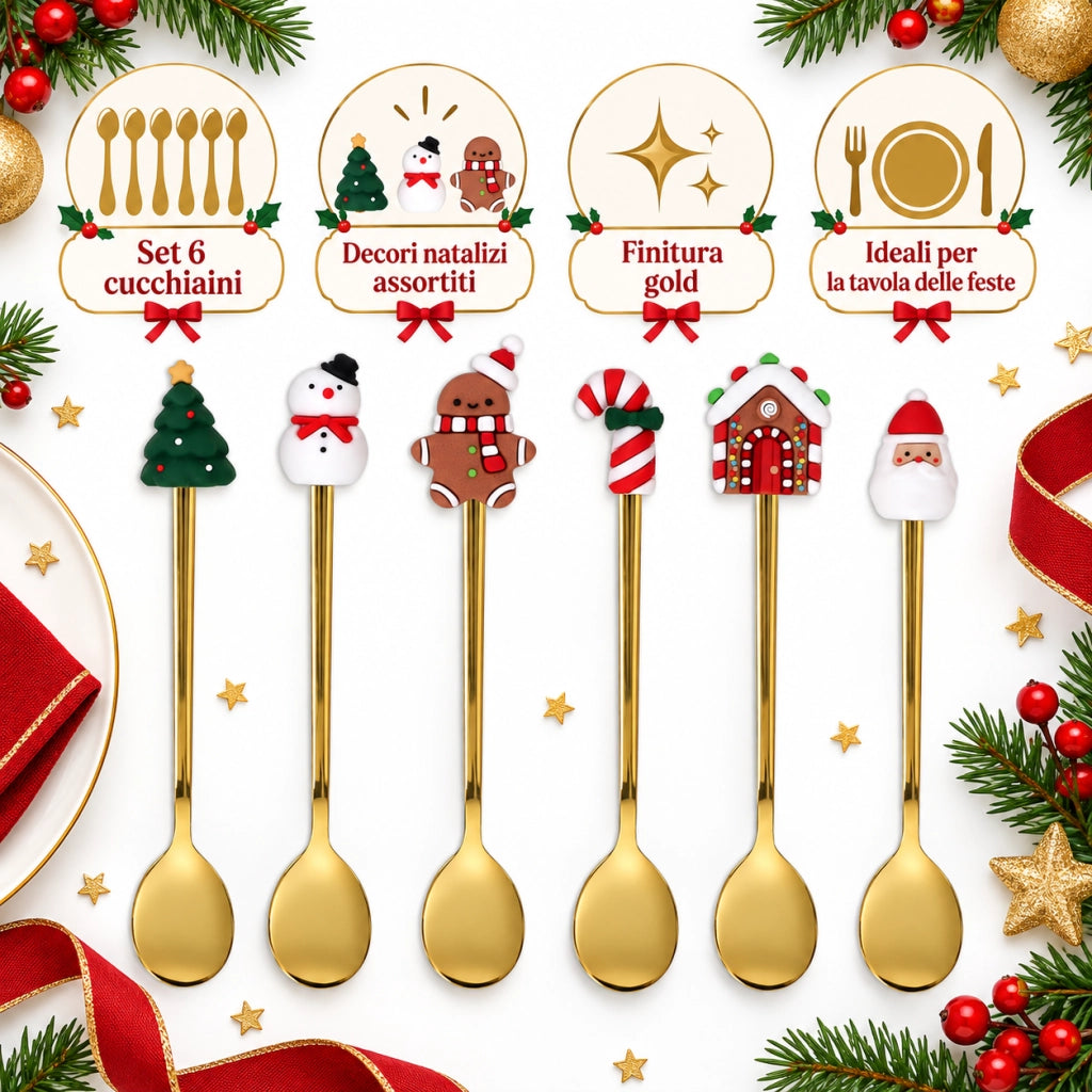 Set 6 Cucchiaini Tè Caffè Natale Tognana Jingle Bites Gold