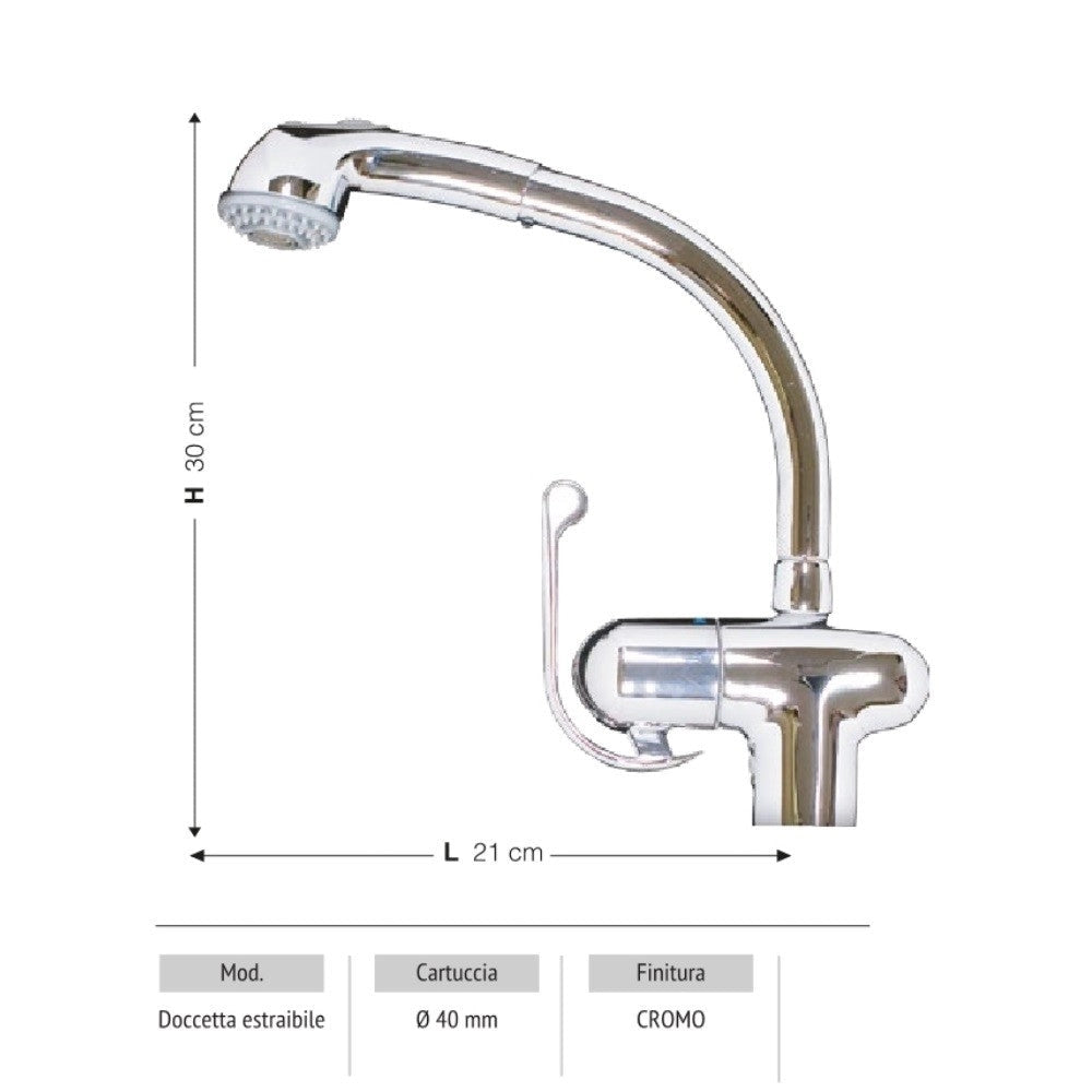 Rubinetto Cucina Miscelatore Monocomando Lavello in Ottone Majestic Cromato
