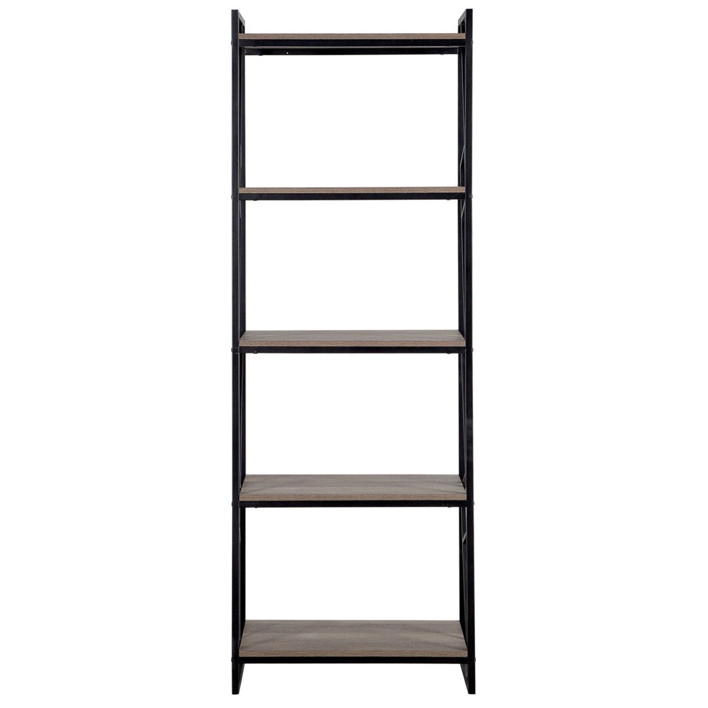 Libreria a 5 ripiani Scaffale industriale minimalista con struttura in legno scuro e metallo Nero