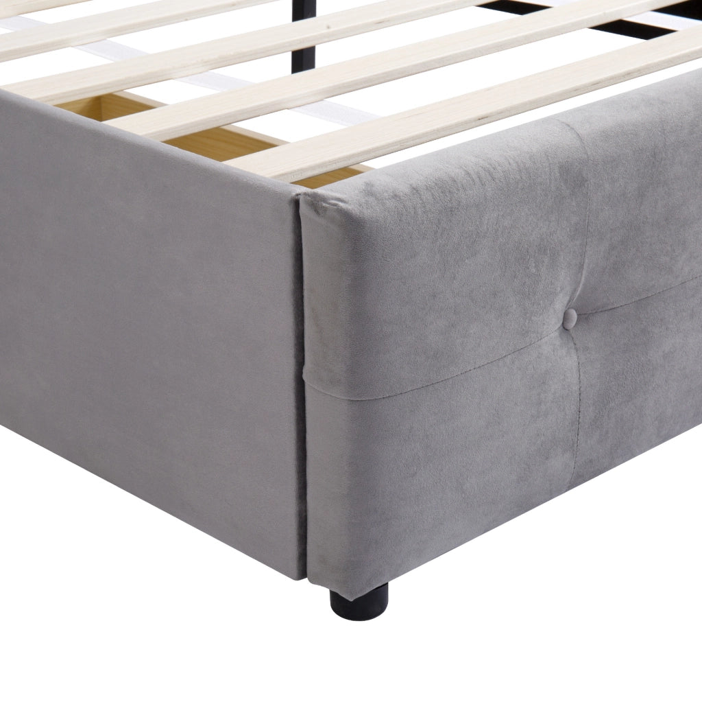 Letto imbottito 90x200 cm con cassetto; rete a doghe; velluto grigio (Senza materasso)