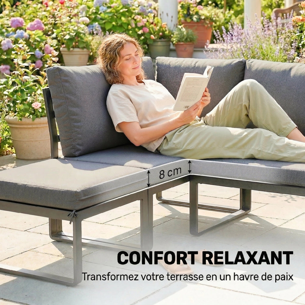 Set Tavolo e Sedie da Giardino ¨C zephmum ¨C Grigio, Alluminio, 256x198x70cm