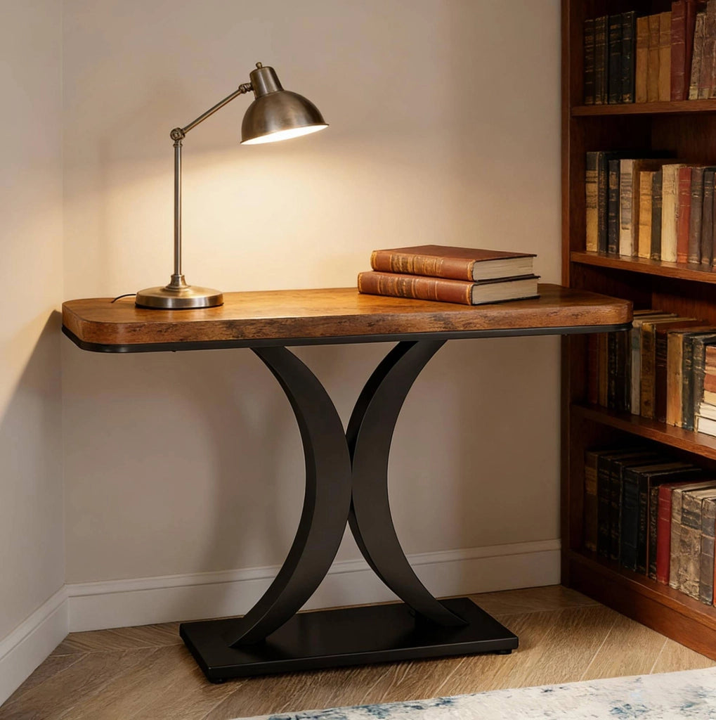 Tavolo consolle industriale 100 x 29,5 cm nero e marrone rustico