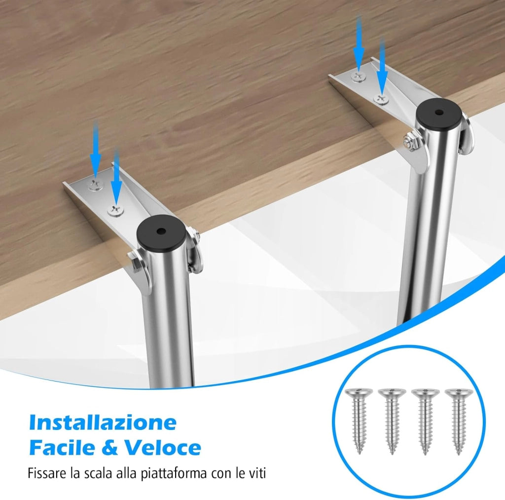 Scala Telescopica per Barca a 4 Gradini, Scala Pieghevole Estendibile con Gradini Antiscivolo, Scala in Acciaio Inox Resistente per Piscina, Carico 227 kg
