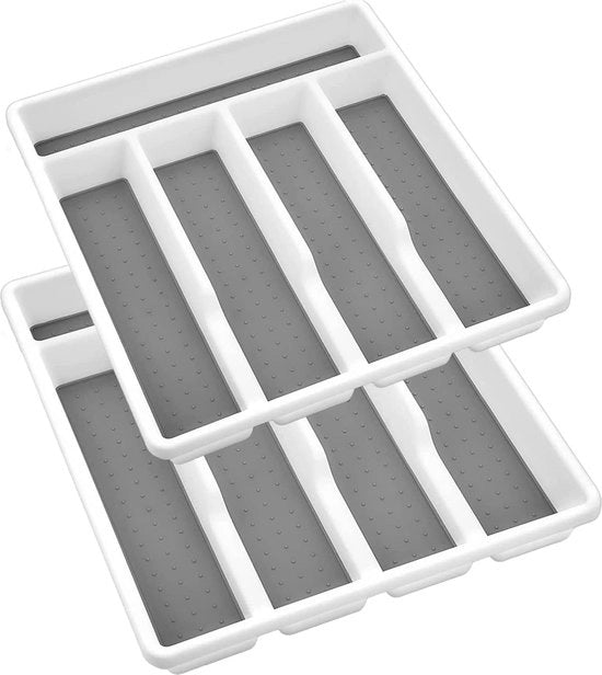 Set di 2, 32 x 28 x 4,5 cm Casella di posa per Lade in cucina, Lade-inzet in plastica con 5 contenitori (Bianco)