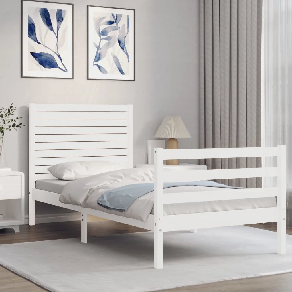 Giroletto con Testiera-Struttura Letto con testiera Bianco Single in Legno Massello 888074
