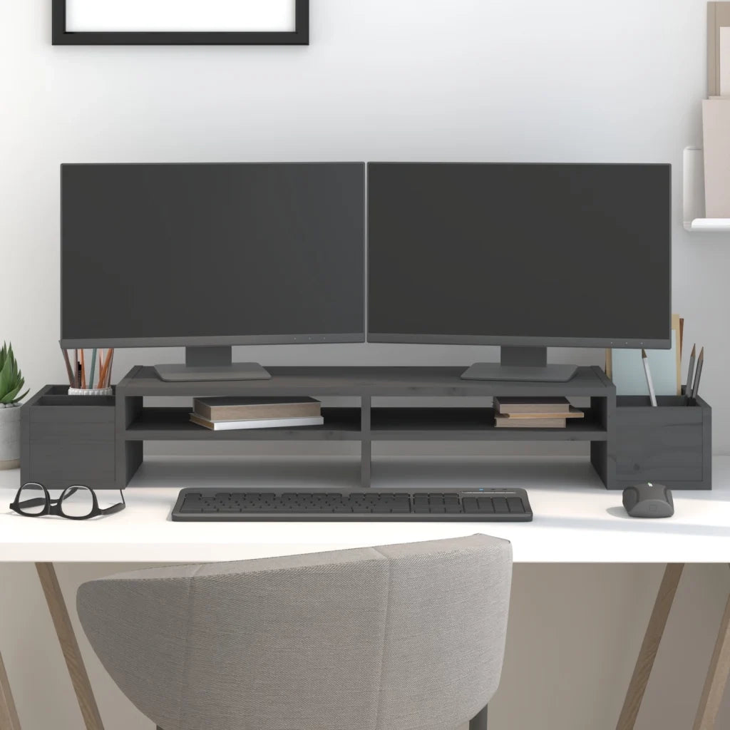 Supporto per Monitor Grigio100x27,5x15cm Legno Massello di Pino cod mxl 61205