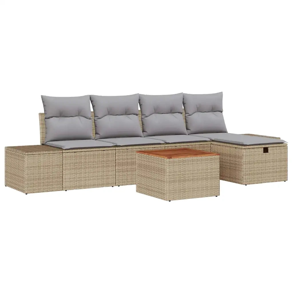 Set Divano da Giardino con cuscino 6 pcs Beige Poly Rattan 3360920