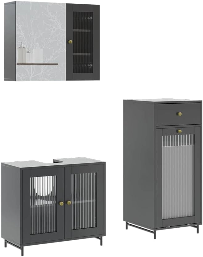 Set di mobili da bagno Malte, Bianco, 60 cm, composto da mobile sottolavabo, specchiera e mobile medio