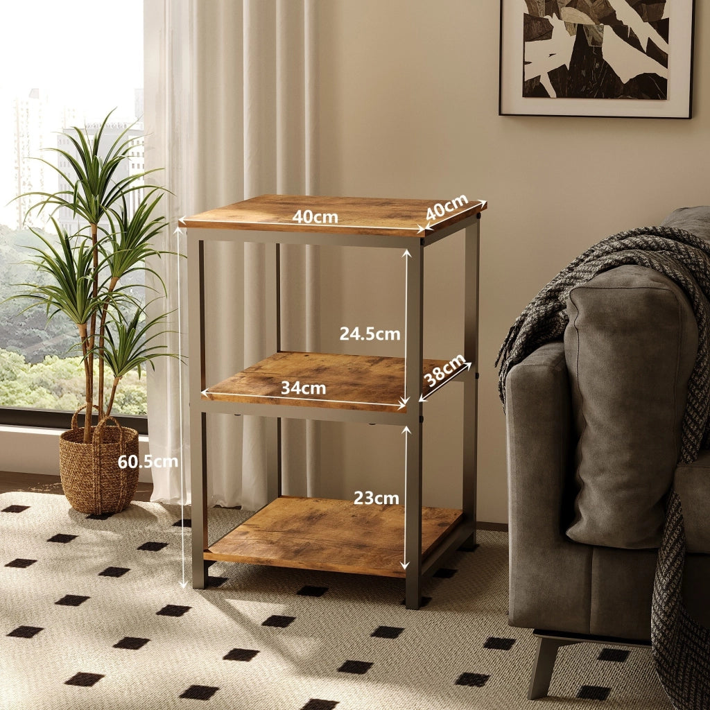 Comodino rustico marrone a livello laterale per soggiorno con struttura in metallo stile loft