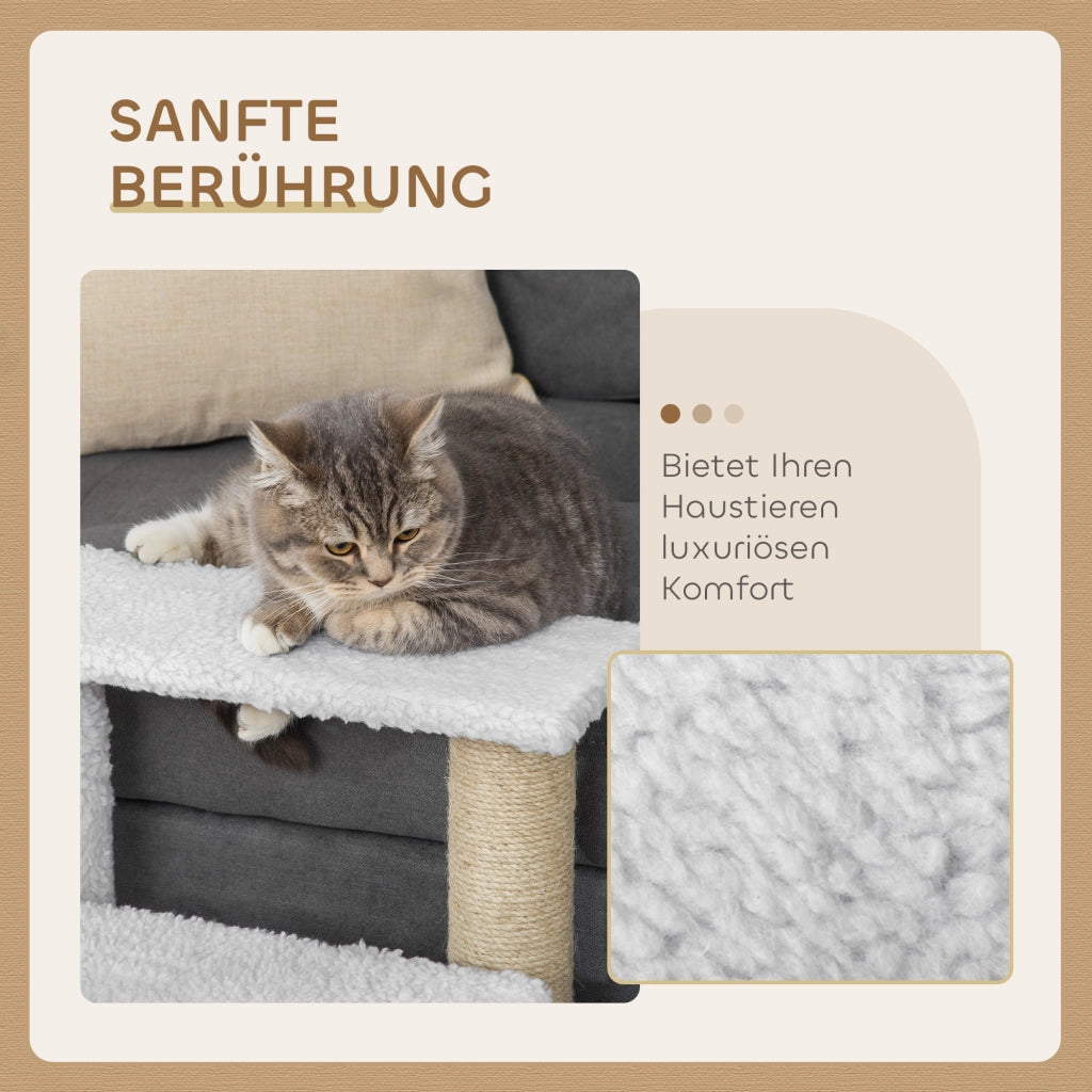 Scaletta per gatti 3 gradini con palo tiragraffi e palla ¨C zephmum ¨C 45x40x48 cm bianco