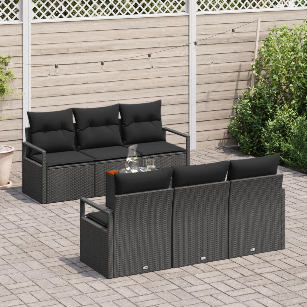 Set di Divani da Giardino  7 Pezzi con Cuscini Nero Polyrattan Acacia